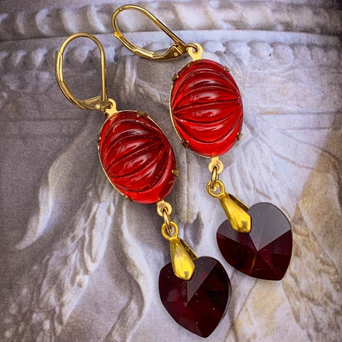 Heart Earrings | Vintage Style | Ruby Earrings | Handmade in Australia
