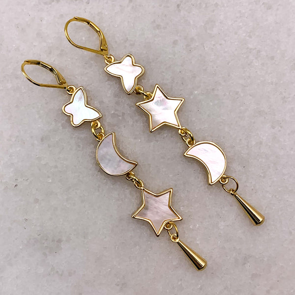 Star and Moon | Butterfly Earrings | Handmade in Australia | Pearl 