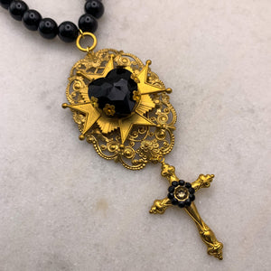 Maltese Cross Necklace | French Jet Heart | Onyx Bead | Handmade in Australia
