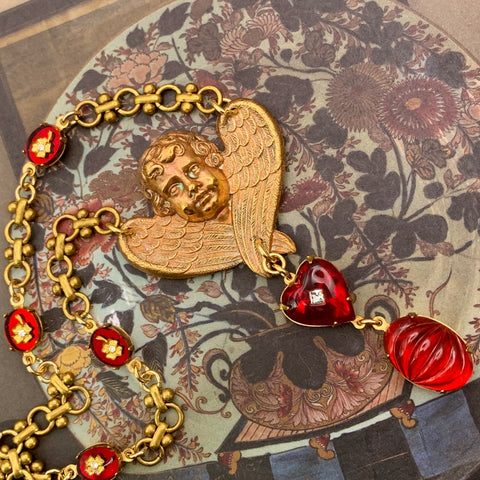 Cherub | Angel Necklace |French Vintage | Hand Made in Australia | Ruby