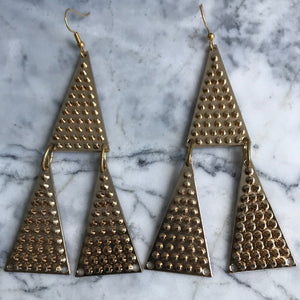 Our Golden Triangle Earrings are that perfect addition to your Vintage Industrial vibe