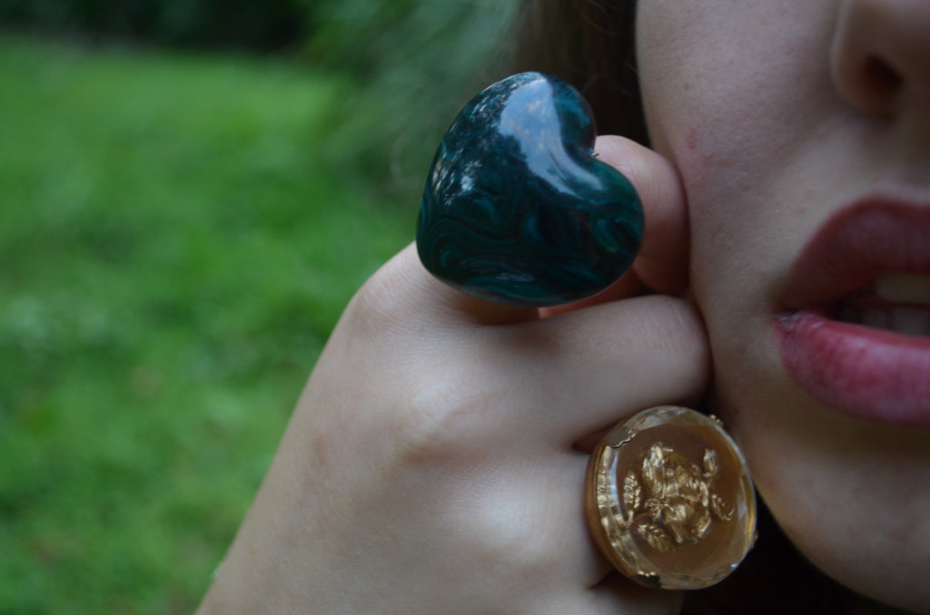 Malachite Vintage Heart Ring says I Love You this Valentines day