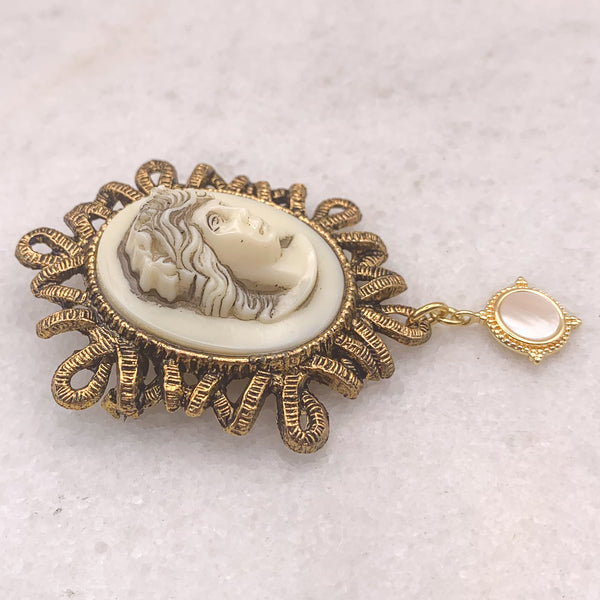 Vintage Carved Cameo | Gold Mother of Pearl Drop | Vintage French Jewellery | Handmade in Australia 