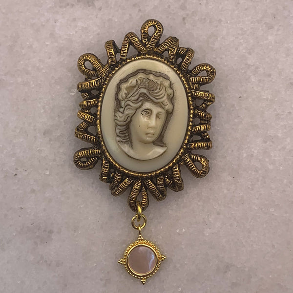 Vintage Carved Cameo | Gold Mother of Pearl Drop | Vintage French Jewellery | Handmade in Australia 