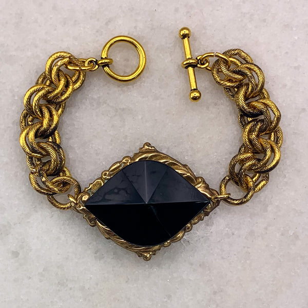 Vintage French Jet Crystal | Golden Bracelet | Handmade in Australia