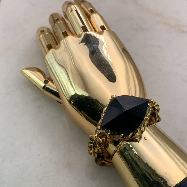 Vintage French Jet Crystal | Golden Bracelet | Handmade in Australia