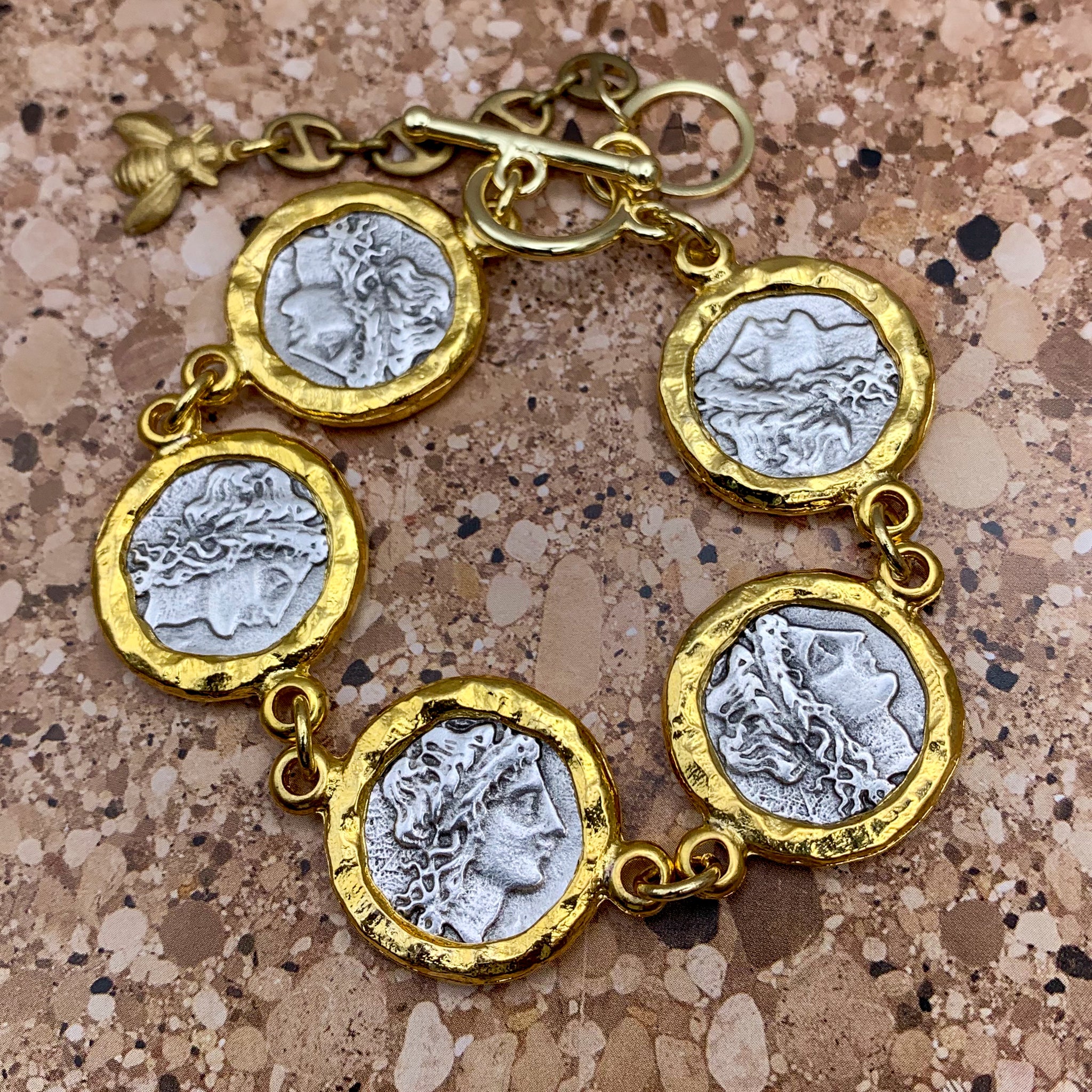 Vintage Coin Bracelet | 24 Carat Gold | Antique-Silver | Two Sided 