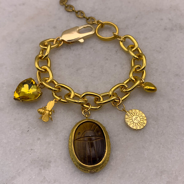 Vintage Charm Bracelet | Handmade in Australia | Tiger’s Eye | Scarab