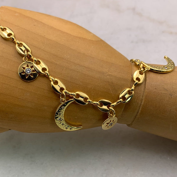 16 Carat Gold Filled | Crescent Moon | Handmade in Australia | Star Charm