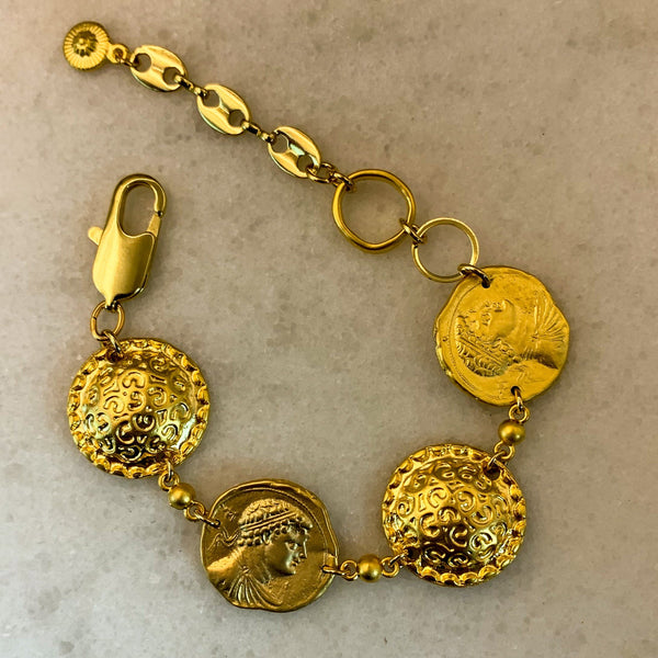 Gold Coin Bracelet | 18 Carat Gold | Handmade in Australia | Vintage Greek