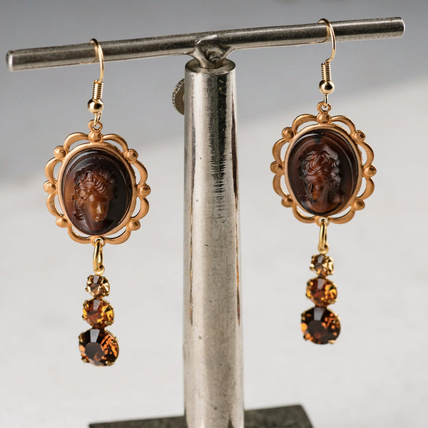 Amber Cameo Earrings | Vintage Jewellery | Sustainable Jewellery