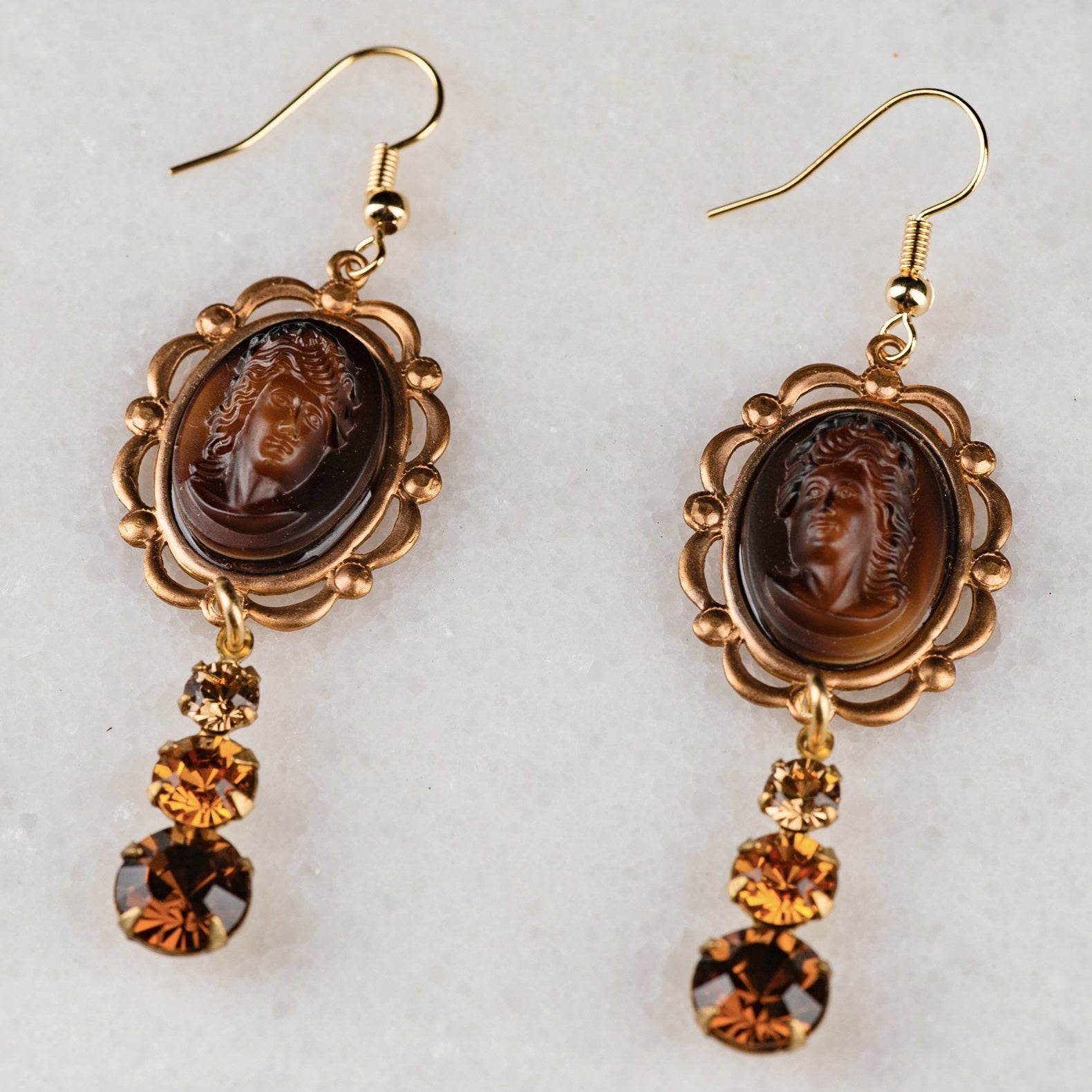 Amber Cameo Earrings | Vintage Jewellery | Sustainable Jewellery