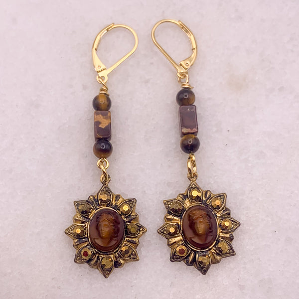 Handmade in Australia | Vintage Tortoise Shell Cameo | Tiger Eye Gem