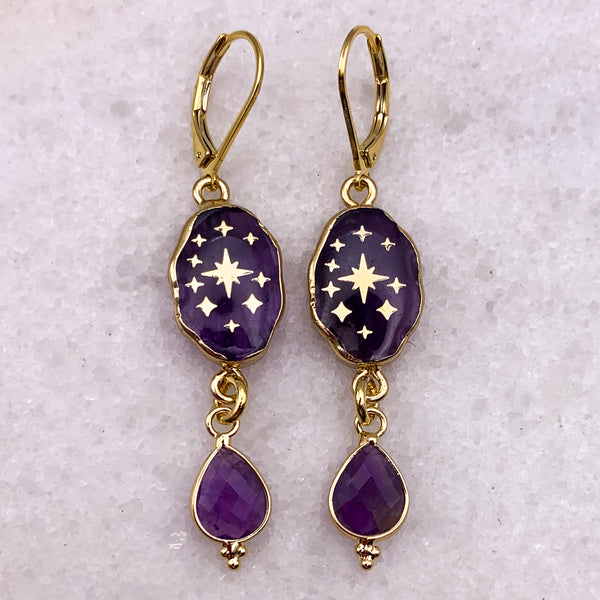 Amethyst Earrings | Gold Stars | Handmade in Australia 