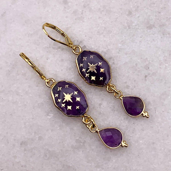 Amethyst Earrings | Gold Stars | Handmade in Australia 