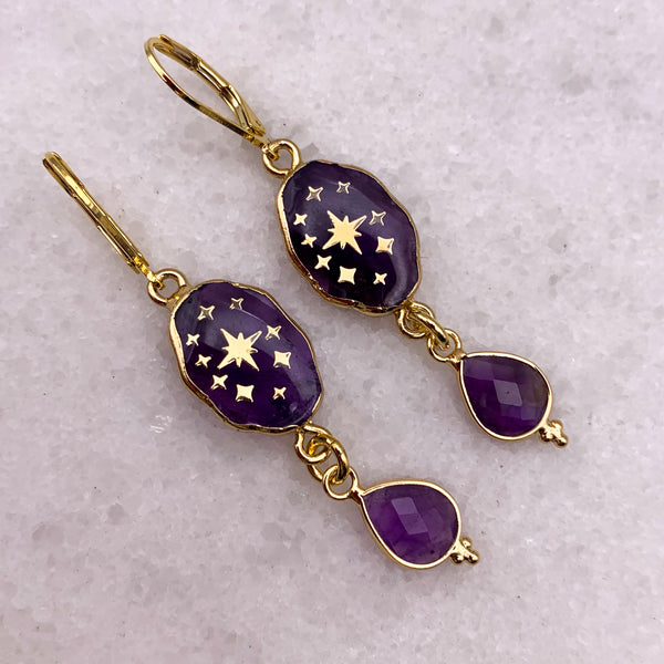 Amethyst Earrings | Gold Stars | Handmade in Australia 