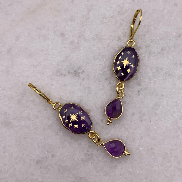 Amethyst Earrings | Gold Stars | Handmade in Australia 