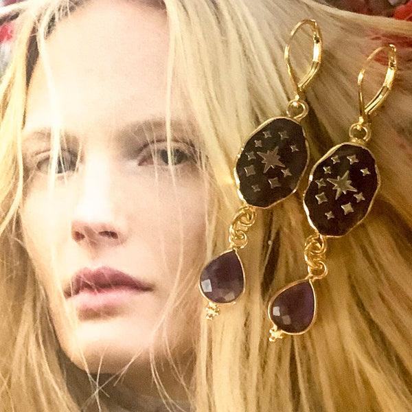 Amethyst Earrings | Gold Stars | Handmade in Australia 