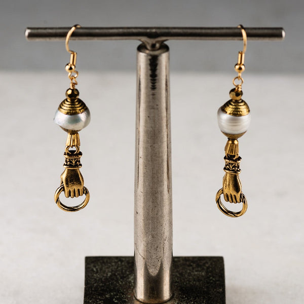 Vintage Tibetan | Handmade in Australia | Pearl Earring | Gold