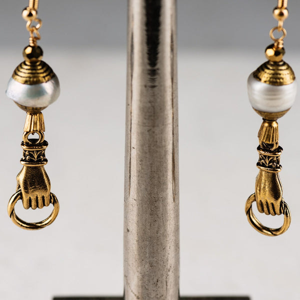 Vintage Tibetan | Handmade in Australia | Pearl Earring | Gold