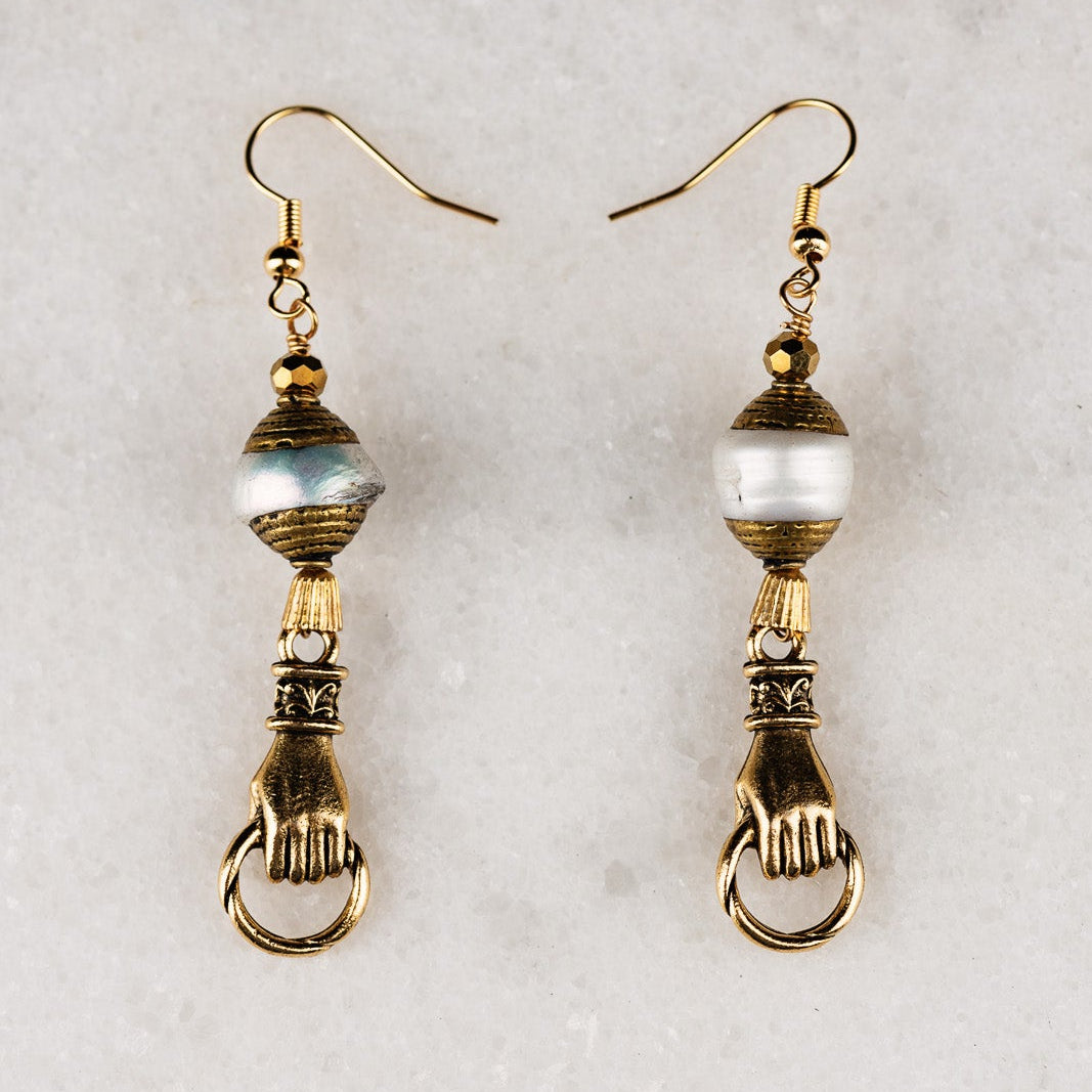 Vintage Tibetan | Handmade in Australia | Pearl Earring | Gold