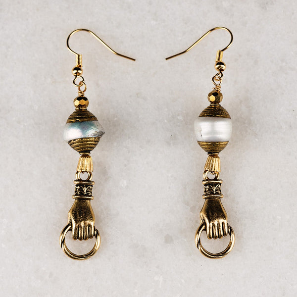 Vintage Tibetan | Handmade in Australia | Pearl Earring | Gold