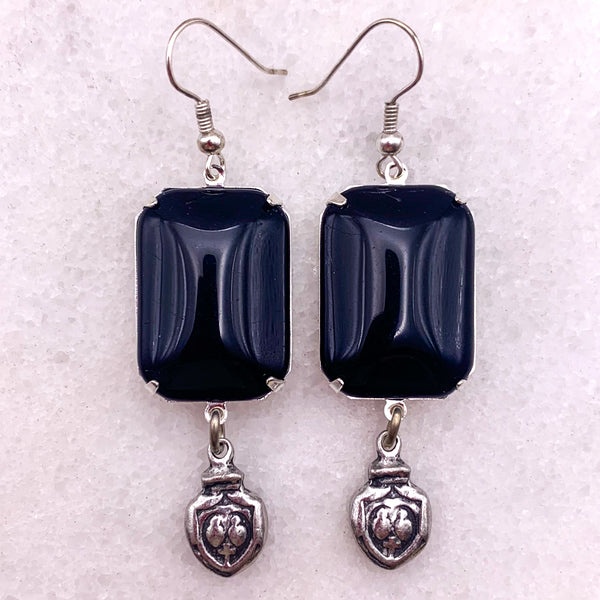 Vintage French Jet | Silver Earrings | Handmade in Australia | Sacred Heart