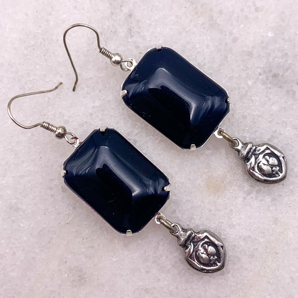 Vintage French Jet | Silver Earrings | Handmade in Australia | Sacred Heart
