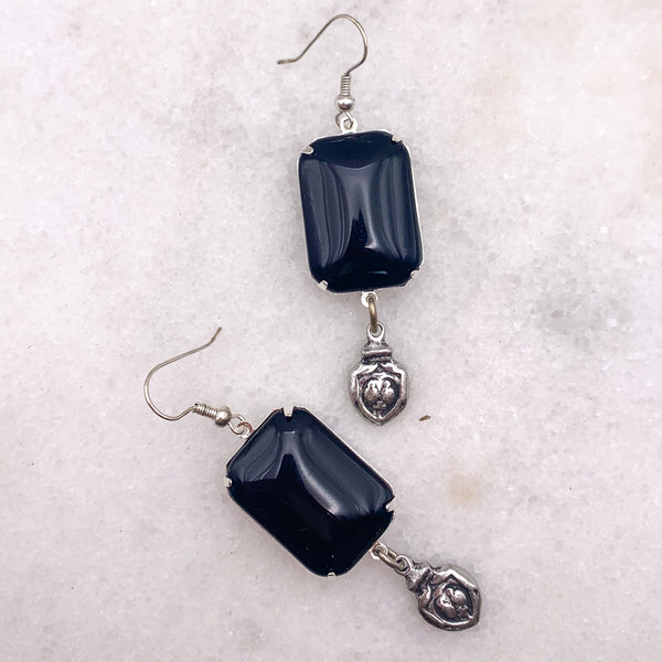 Vintage French Jet | Silver Earrings | Handmade in Australia | Sacred Heart