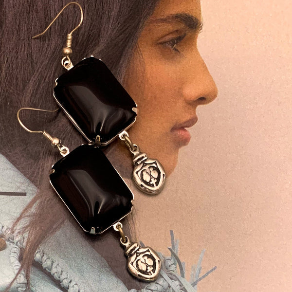 Vintage French Jet | Silver Earrings | Handmade in Australia | Sacred Heart