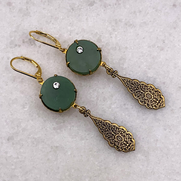 Vintage Crystal | Filigree Drop | Jade | Handmade in Australia