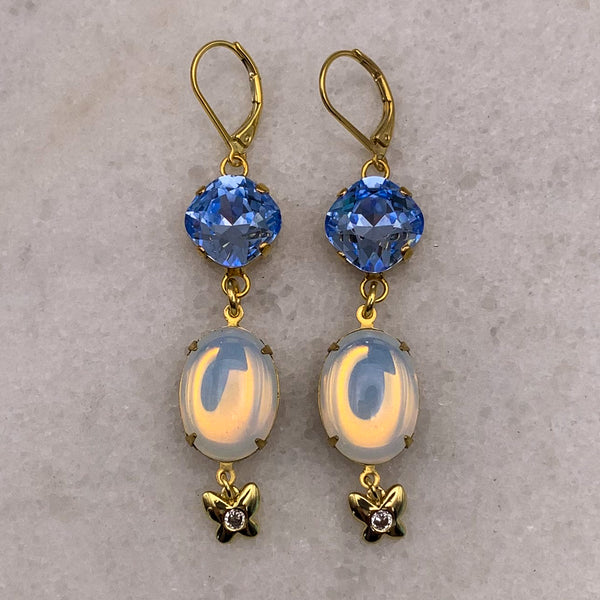 Light Sapphire Cut Crystal | Gold Earrings | Moonstone| Handmade in Australia