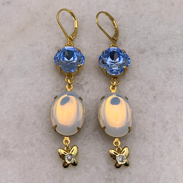 Light Sapphire Cut Crystal | Gold Earrings | Moonstone| Handmade in Australia