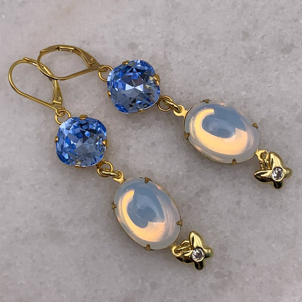 Light Sapphire Cut Crystal | Gold Earrings | Moonstone| Handmade in Australia