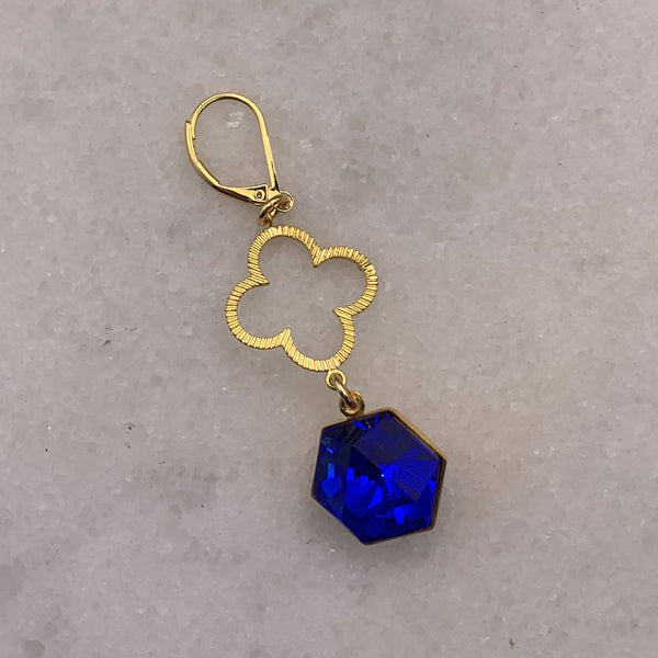 Sapphire Cut Crystal | Gold Earrings | Quatrefoil | Handmade in Australia