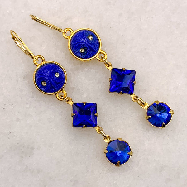 Sapphire Cut Crystal | Gold Earrings | Blue Owl | Handmade in Australia