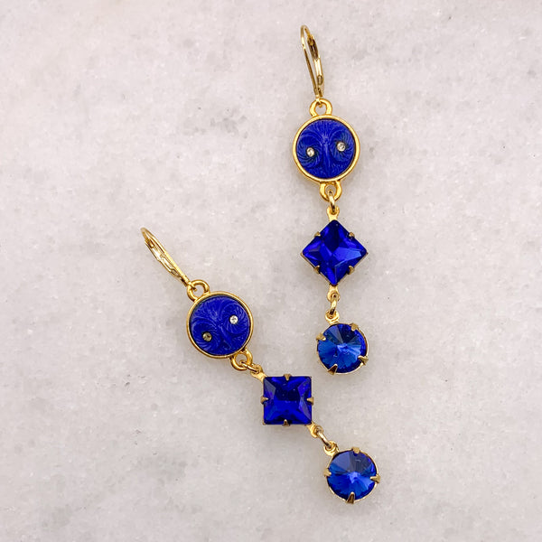 Sapphire Cut Crystal | Gold Earrings | Blue Owl | Handmade in Australia