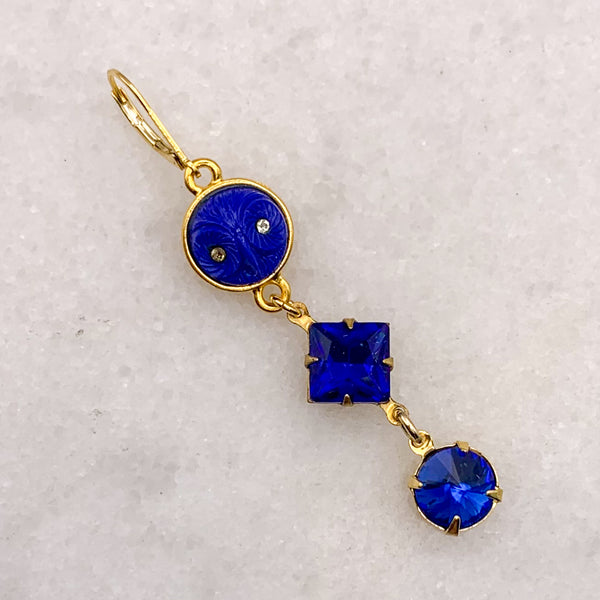 Sapphire Cut Crystal | Gold Earrings | Blue Owl | Handmade in Australia