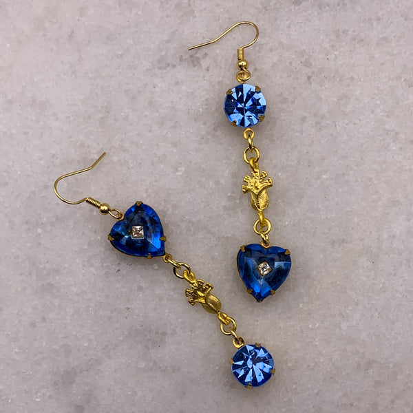 Vintage Heart Crystal | Pale Sapphire | Gold Flower | 18 Carat Gold