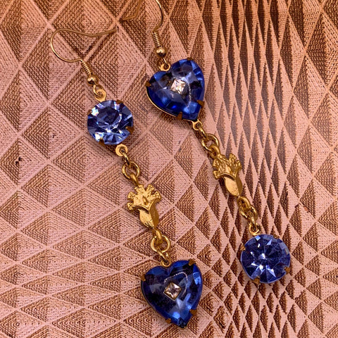 Vintage Heart Crystal | Pale Sapphire | Gold Flower | 18 Carat Gold