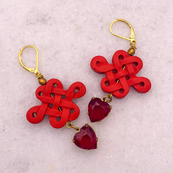 Vintage Ruby Crystal Heart&nbsp;
Chinese Good Luck Talisman
16 Carat Gold Filled Ear Post