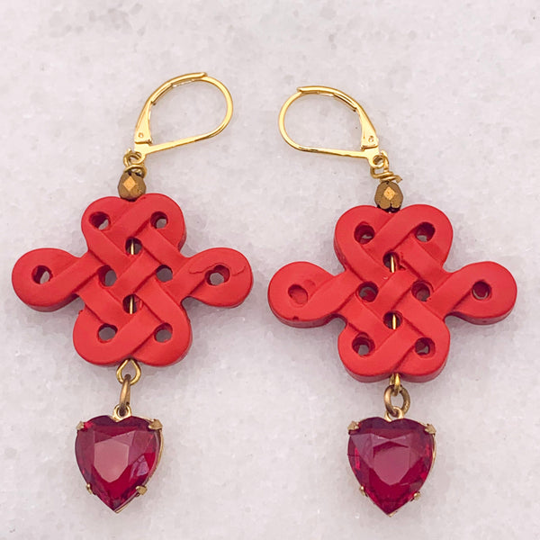 Vintage Ruby Crystal Heart&nbsp;
Chinese Good Luck Talisman
16 Carat Gold Filled Ear Post