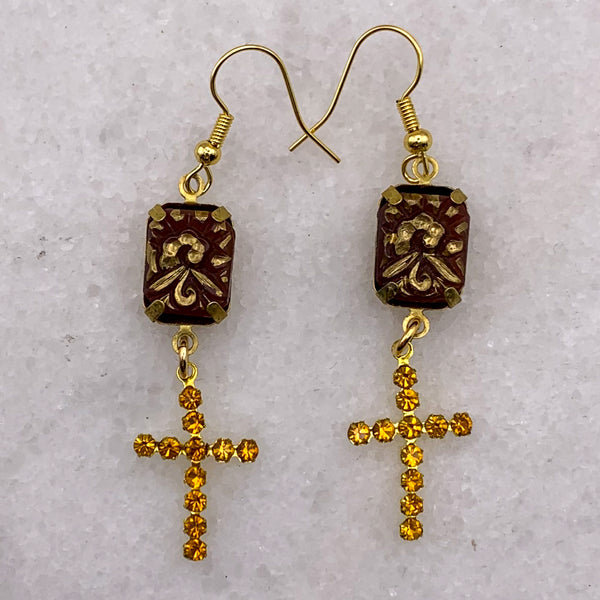 Carnelian | Cut Crystal | Cross Earrings | Topaz| Handmade in Australia