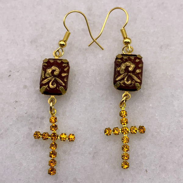 Carnelian | Cut Crystal | Cross Earrings | Topaz| Handmade in Australia