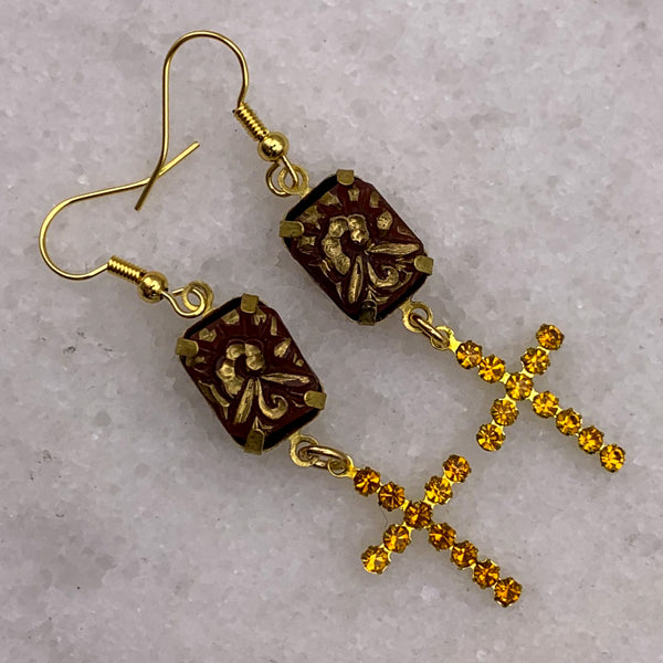 Carnelian | Cut Crystal | Cross Earrings | Topaz| Handmade in Australia