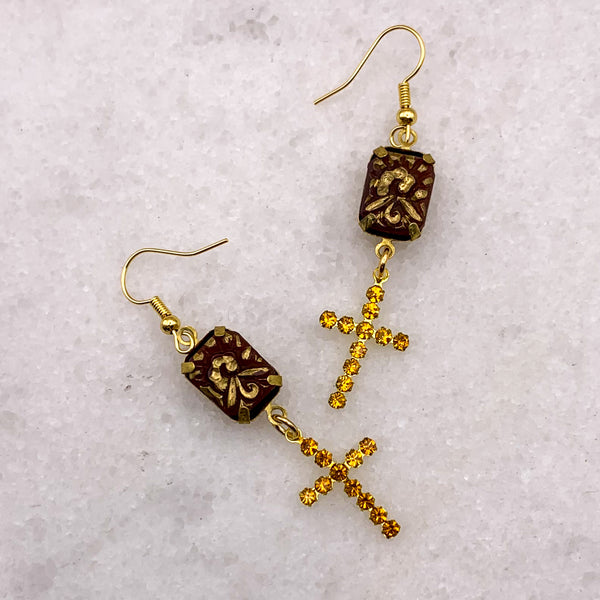 Carnelian | Cut Crystal | Cross Earrings | Topaz| Handmade in Australia