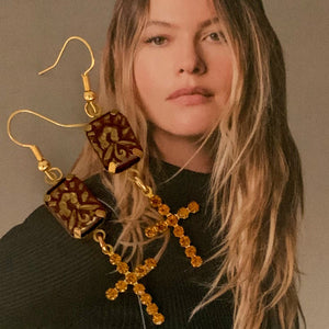 Carnelian | Cut Crystal | Cross Earrings | Topaz| Handmade in Australia