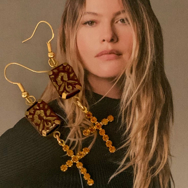 Carnelian | Cut Crystal | Cross Earrings | Topaz| Handmade in Australia