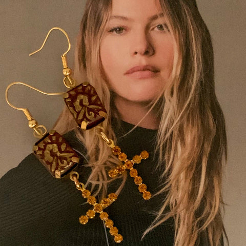 Carnelian | Cut Crystal | Cross Earrings | Topaz| Handmade in Australia