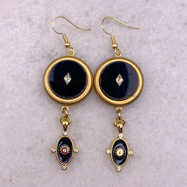 French Jet and Cut Crystal Earrings | Hand Made in Australia | Vintage Jewellery